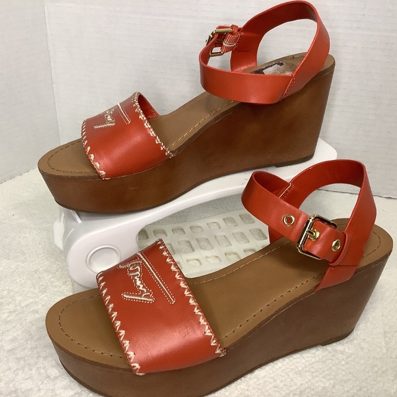 EUC Tommy Hilfiger Walslei Orange Platform Sandals - Picture 1 of 12